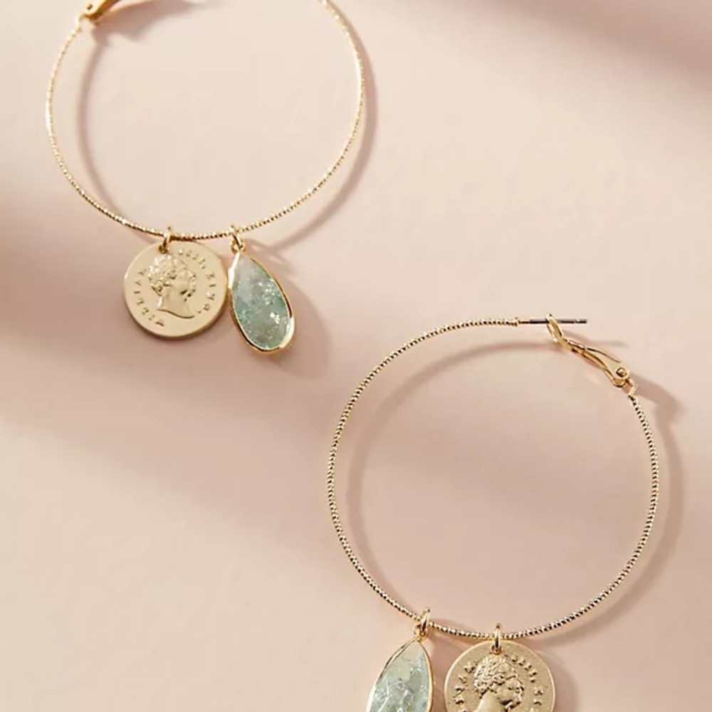Anthropologie Royal Coin Hoop Earrings
